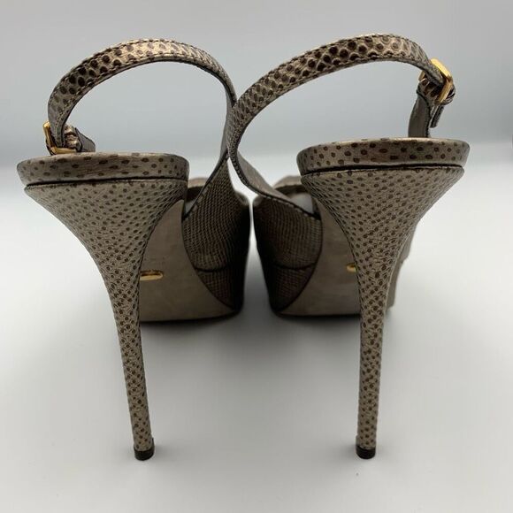 Sergio Rossi Lizard Embossed Peep Toe Sling Back Platform Heels Bronze Size 10 - Picture 6 of 12